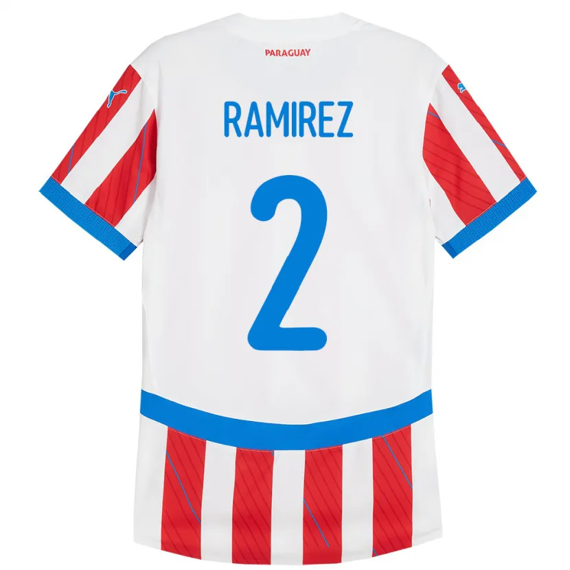 Danxen Uomo Maglia Paraguay Iván Ramírez #2 Bianco Rosso Kit Gara Home 24-26 Maglietta