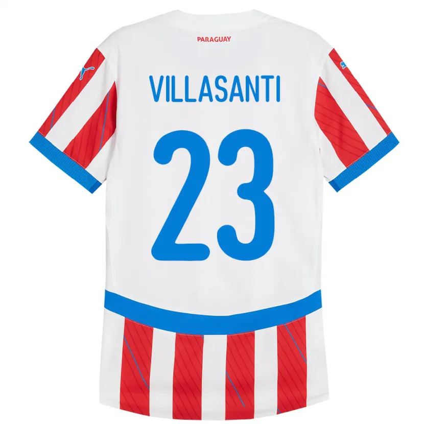Danxen Uomo Maglia Paraguay Mathías Villasanti #23 Bianco Rosso Kit Gara Home 24-26 Maglietta