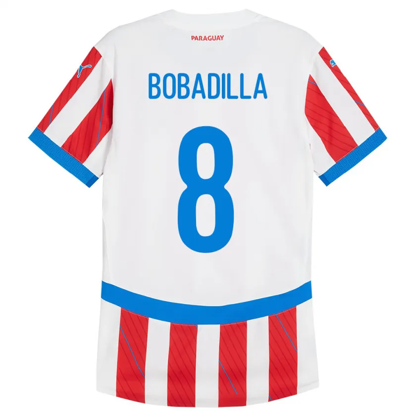 Danxen Uomo Maglia Paraguay Damián Bobadilla #8 Bianco Rosso Kit Gara Home 24-26 Maglietta