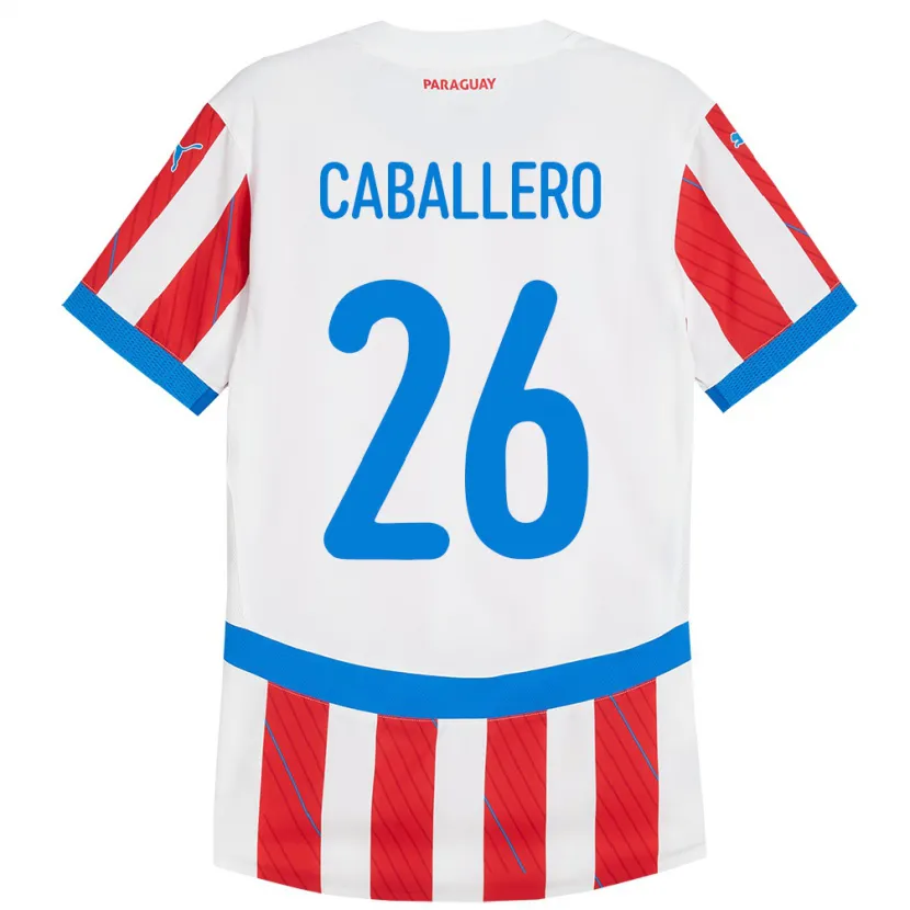 Danxen Uomo Maglia Paraguay Hernesto Caballero #26 Bianco Rosso Kit Gara Home 24-26 Maglietta