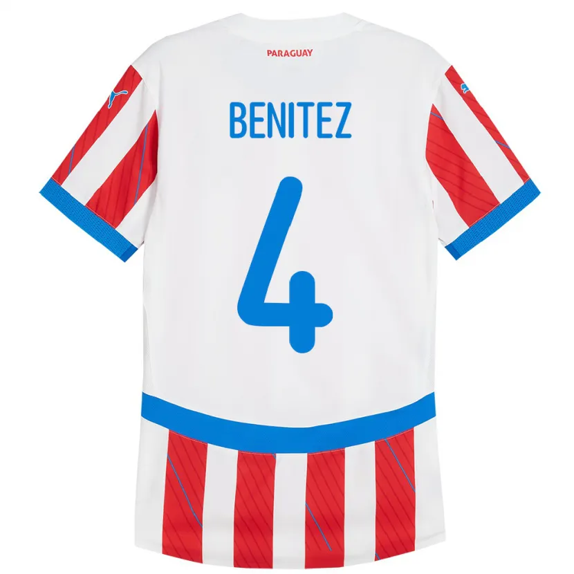 Danxen Uomo Maglia Paraguay Gastón Benítez #4 Bianco Rosso Kit Gara Home 24-26 Maglietta