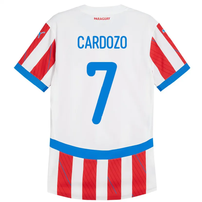 Danxen Uomo Maglia Paraguay Fernando Cardozo #7 Bianco Rosso Kit Gara Home 24-26 Maglietta
