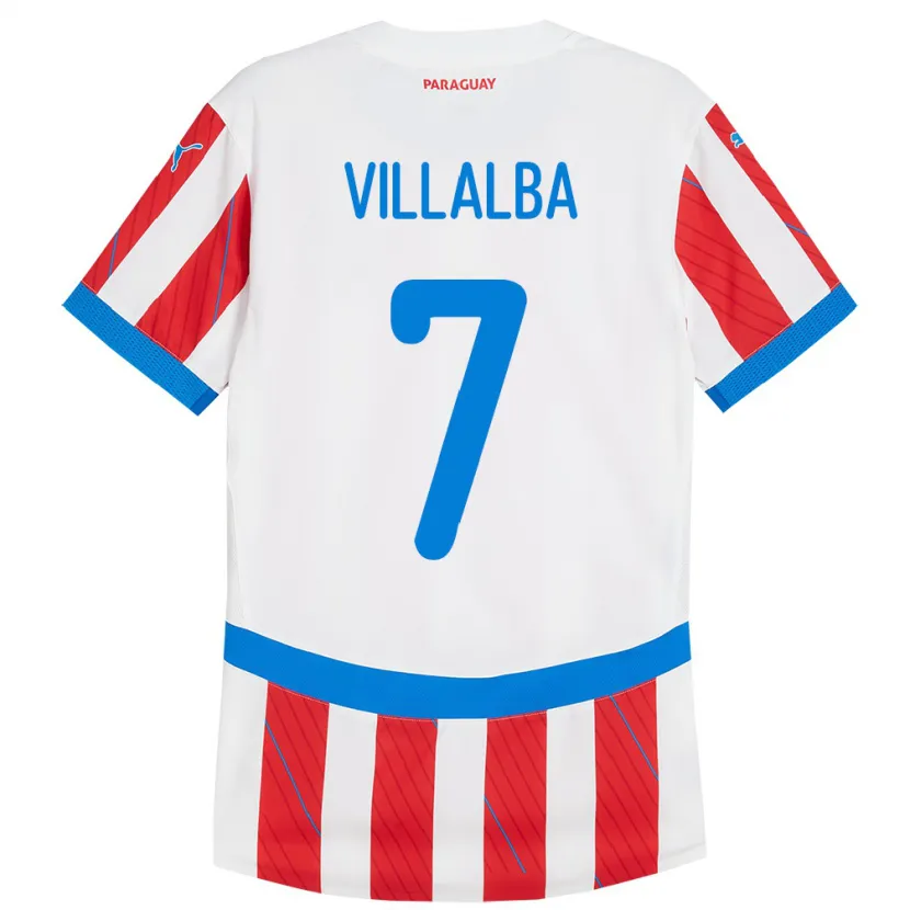 Danxen Uomo Maglia Paraguay Rodrigo Villalba #7 Bianco Rosso Kit Gara Home 24-26 Maglietta