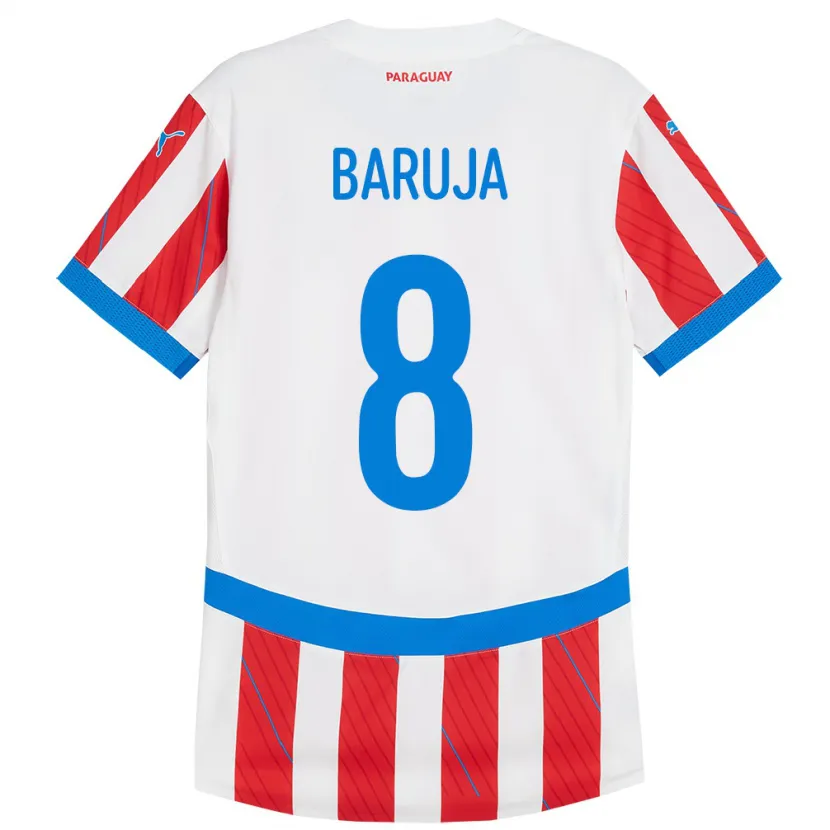 Danxen Uomo Maglia Paraguay Fabrizio Baruja #8 Bianco Rosso Kit Gara Home 24-26 Maglietta