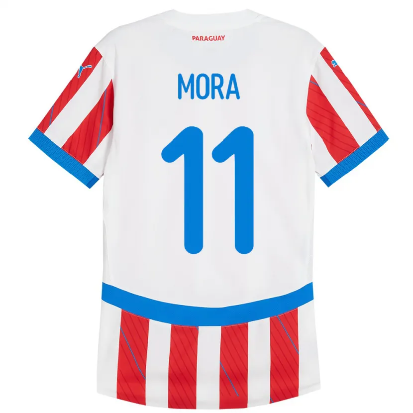 Danxen Uomo Maglia Paraguay Jorge Mora #11 Bianco Rosso Kit Gara Home 24-26 Maglietta