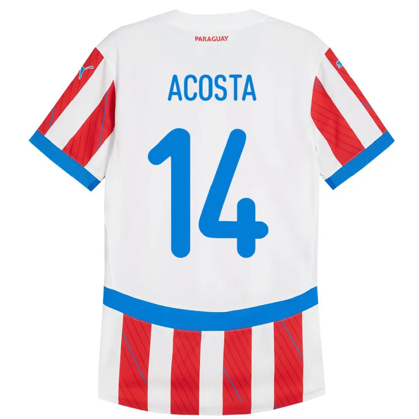 Danxen Uomo Maglia Paraguay Emilio Acosta #14 Bianco Rosso Kit Gara Home 24-26 Maglietta