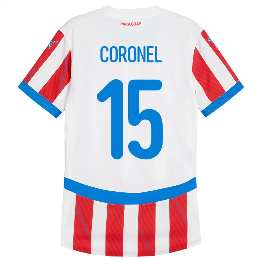 Danxen Uomo Maglia Paraguay Éver Coronel #15 Bianco Rosso Kit Gara Home 24-26 Maglietta