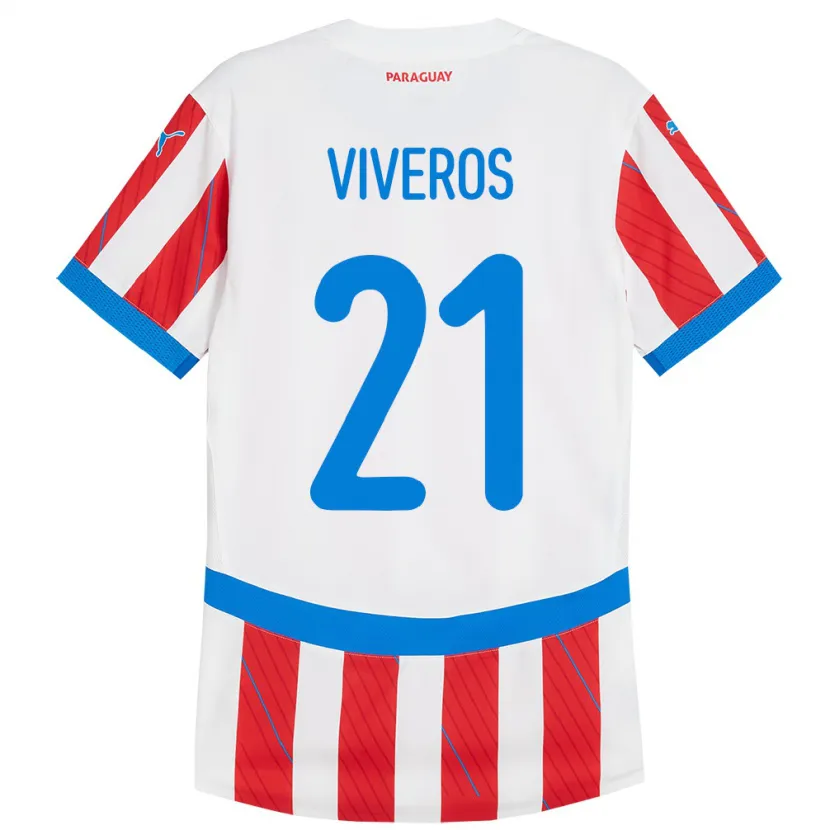 Danxen Uomo Maglia Paraguay Fernando Viveros #21 Bianco Rosso Kit Gara Home 24-26 Maglietta