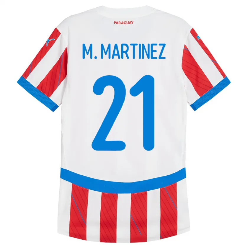 Danxen Uomo Maglia Paraguay María Martínez #21 Bianco Rosso Kit Gara Home 24-26 Maglietta