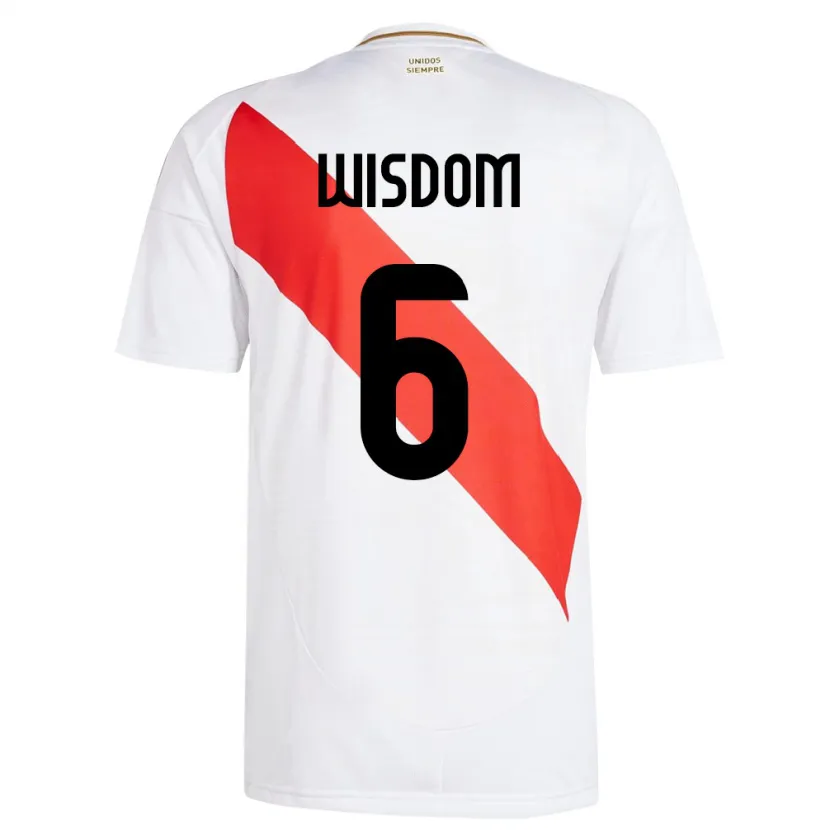 Danxen Uomo Maglia Perù Ian Wisdom #6 Bianco Kit Gara Home 24-26 Maglietta