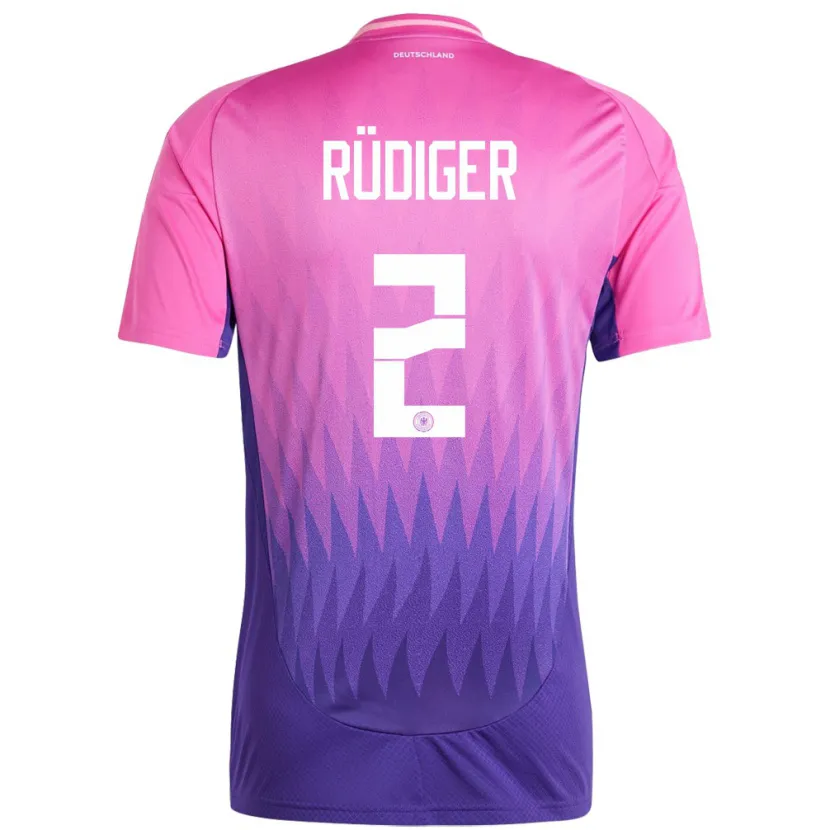 Danxen Uomo Maglia Germania Antonio Rudiger #2 Rosa Viola Kit Gara Away 24-26 Maglietta