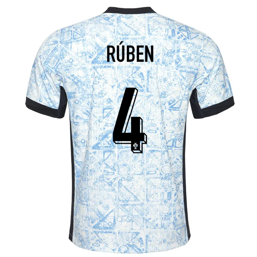 Danxen Uomo Maglia Portogallo Ruben Dias #4 Crema Blu Kit Gara Away 24-26 Maglietta