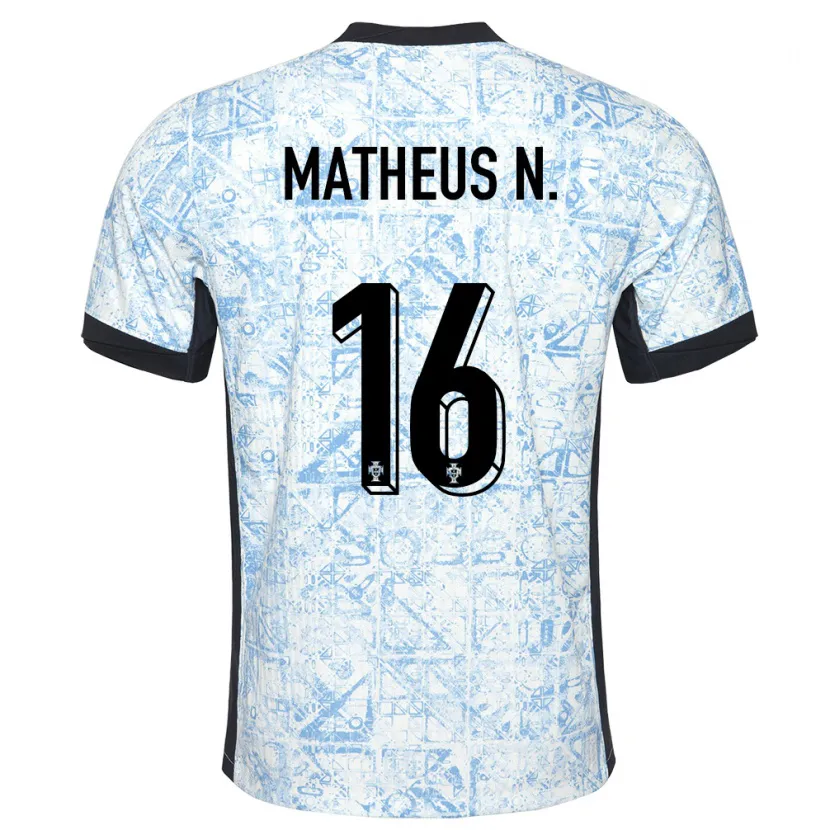 Danxen Uomo Maglia Portogallo Matheus Nunes #16 Crema Blu Kit Gara Away 24-26 Maglietta