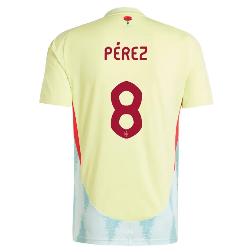 Danxen Uomo Maglia Spagna Dani Perez #8 Giallo Kit Gara Away 24-26 Maglietta