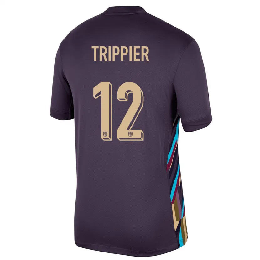 Danxen Uomo Maglia Inghilterra Kieran Trippier #12 Uvetta Scura Kit Gara Away 24-26 Maglietta
