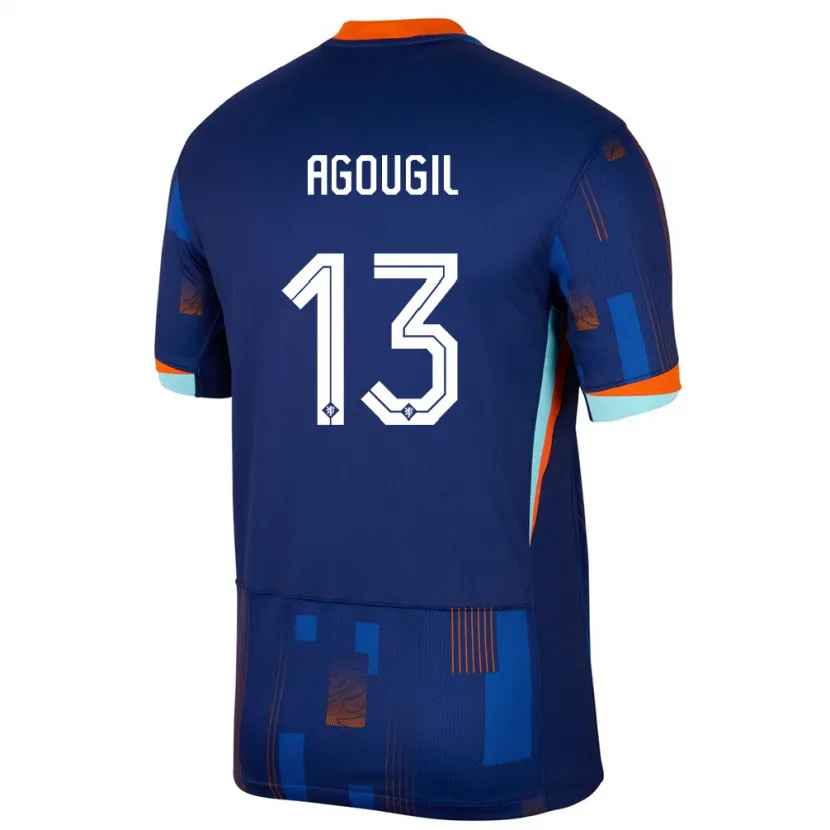 Danxen Uomo Maglia Paesi Bassi Oualid Agougil #13 Blu Kit Gara Away 24-26 Maglietta