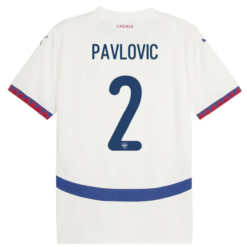 Danxen Uomo Maglia Serbia Strahinja Pavlovic #2 Bianco Kit Gara Away 24-26 Maglietta