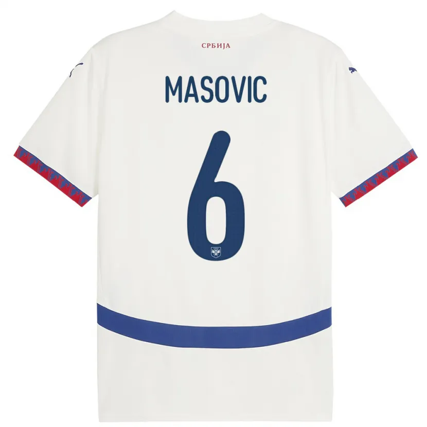 Danxen Uomo Maglia Serbia Erhan Masovic #6 Bianco Kit Gara Away 24-26 Maglietta