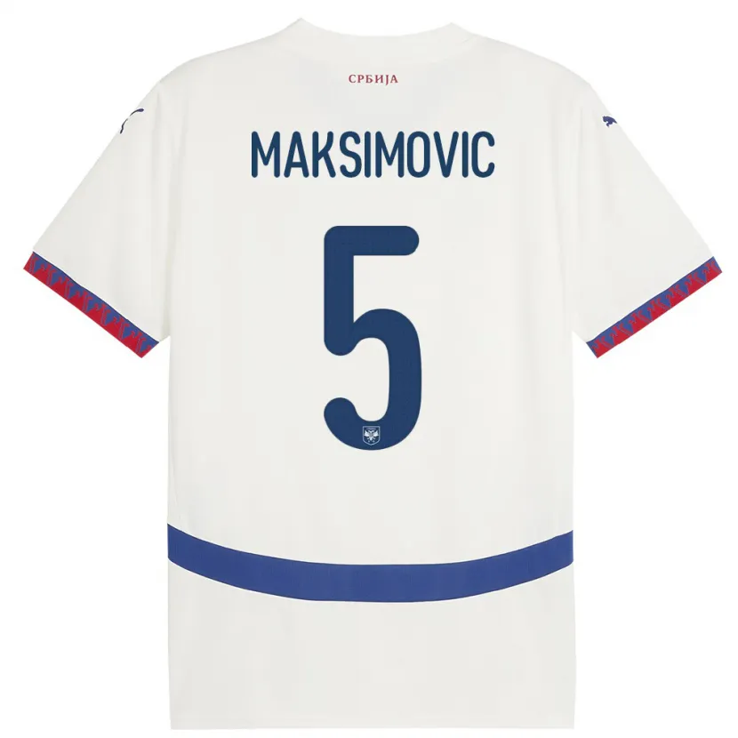 Danxen Uomo Maglia Serbia Nemanja Maksimovic #5 Bianco Kit Gara Away 24-26 Maglietta