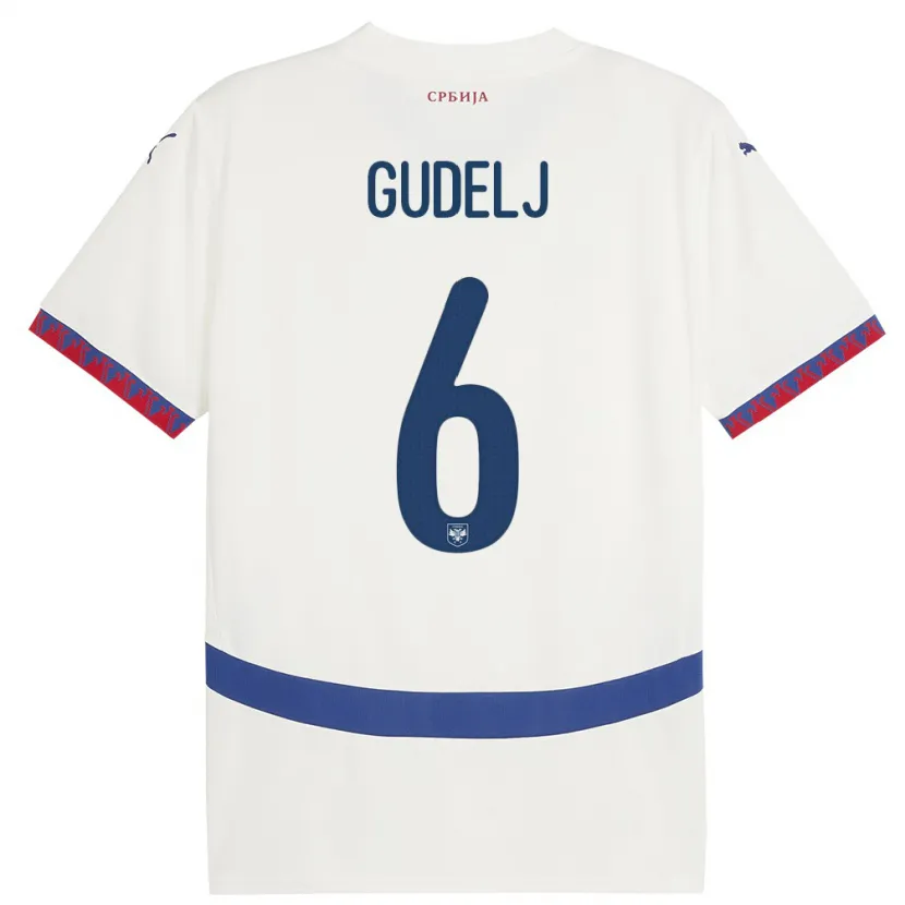 Danxen Uomo Maglia Serbia Nemanja Gudelj #6 Bianco Kit Gara Away 24-26 Maglietta
