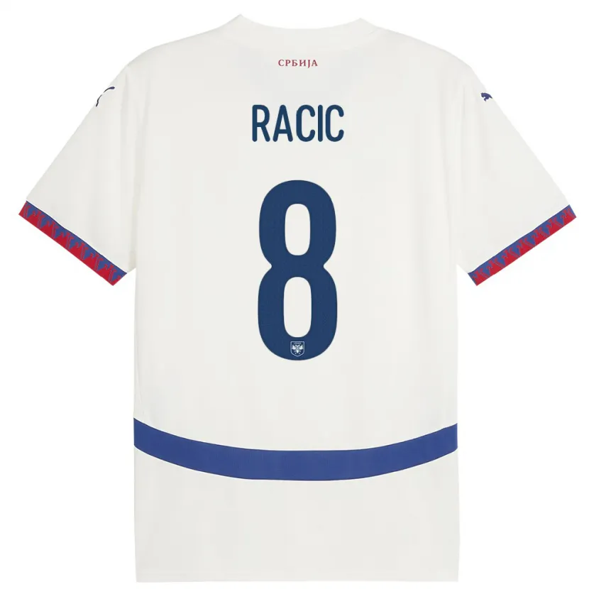 Danxen Uomo Maglia Serbia Uros Racic #8 Bianco Kit Gara Away 24-26 Maglietta