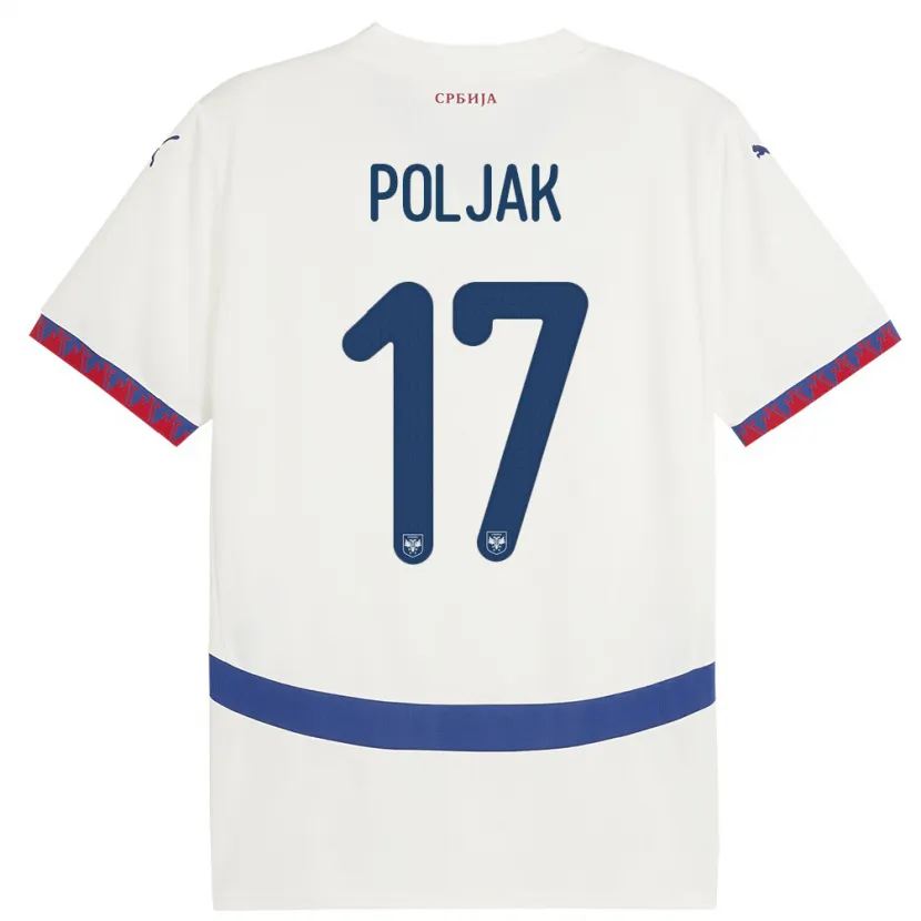 Danxen Uomo Maglia Serbia Allegra Poljak #17 Bianco Kit Gara Away 24-26 Maglietta