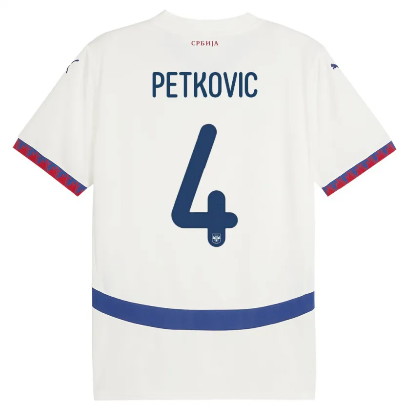 Danxen Uomo Maglia Serbia Nikola Petkovic #4 Bianco Kit Gara Away 24-26 Maglietta