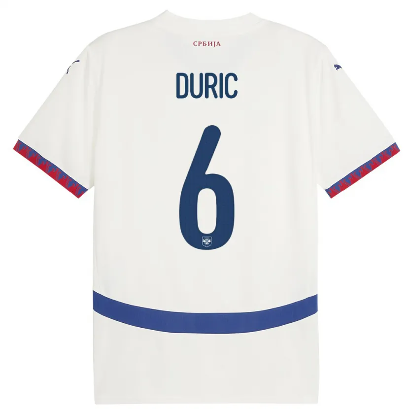 Danxen Uomo Maglia Serbia Andrej Duric #6 Bianco Kit Gara Away 24-26 Maglietta