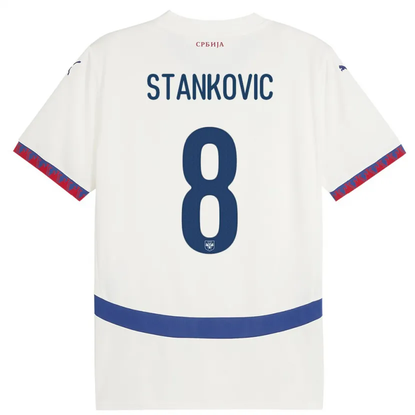 Danxen Uomo Maglia Serbia Nikola Stankovic #8 Bianco Kit Gara Away 24-26 Maglietta