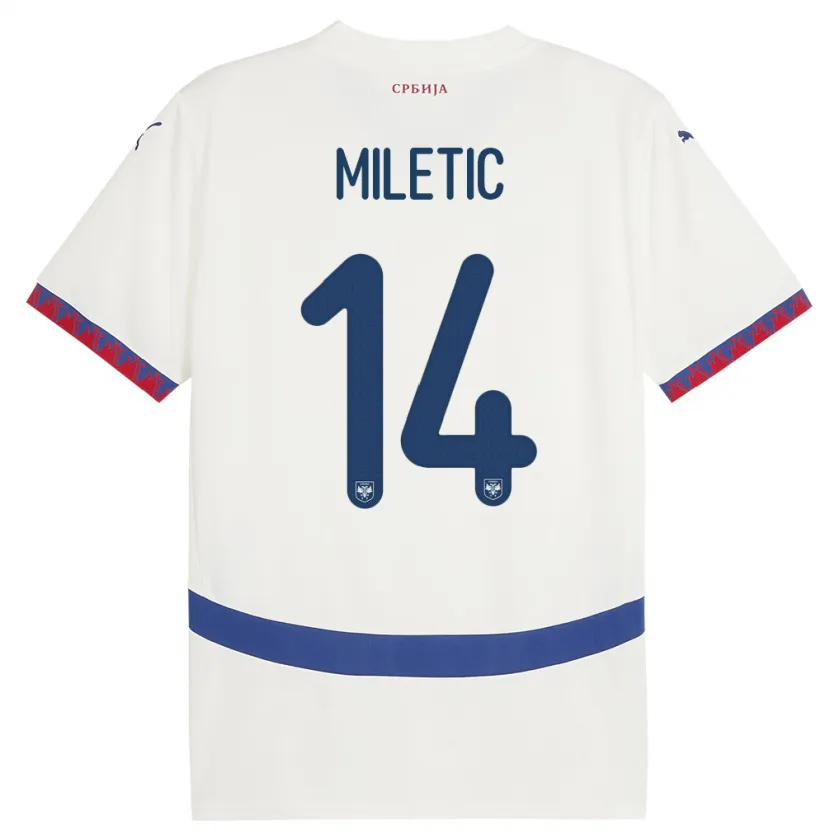 Danxen Uomo Maglia Serbia Vladimir Miletic #14 Bianco Kit Gara Away 24-26 Maglietta