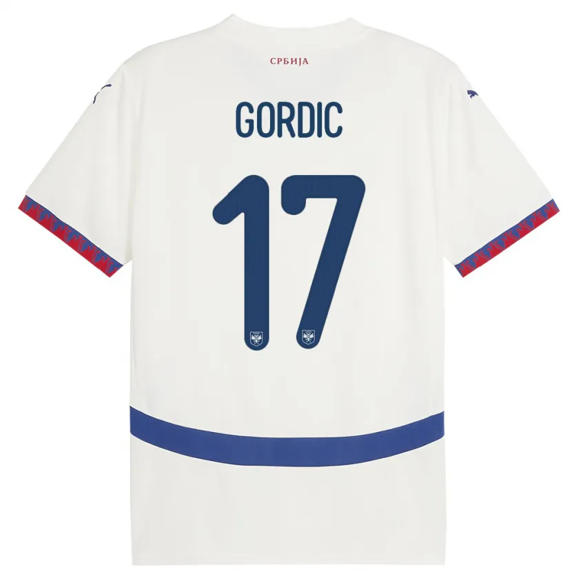 Danxen Uomo Maglia Serbia Djordje Gordic #17 Bianco Kit Gara Away 24-26 Maglietta
