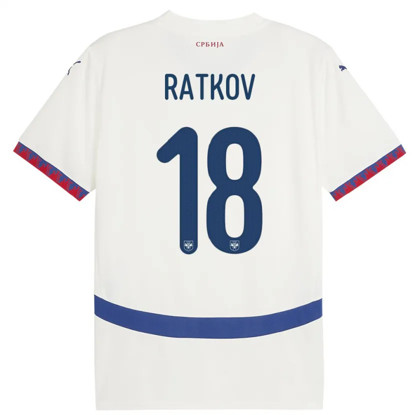 Danxen Uomo Maglia Serbia Petar Ratkov #18 Bianco Kit Gara Away 24-26 Maglietta