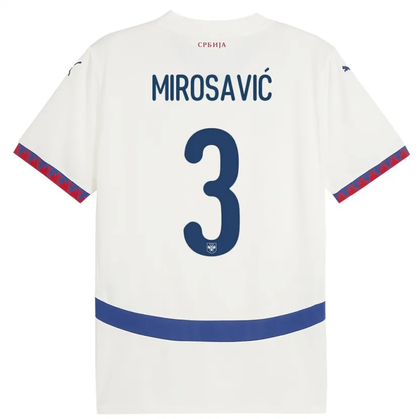 Danxen Uomo Maglia Serbia Veljko Mirosavic #3 Bianco Kit Gara Away 24-26 Maglietta