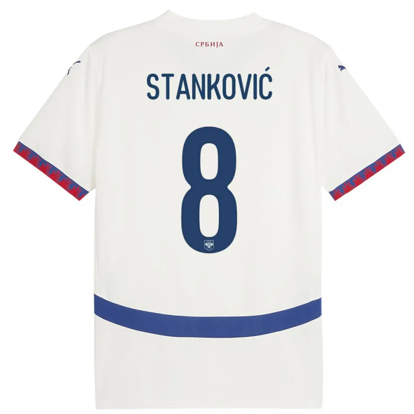 Danxen Uomo Maglia Serbia Aleksandar Stankovic #8 Bianco Kit Gara Away 24-26 Maglietta
