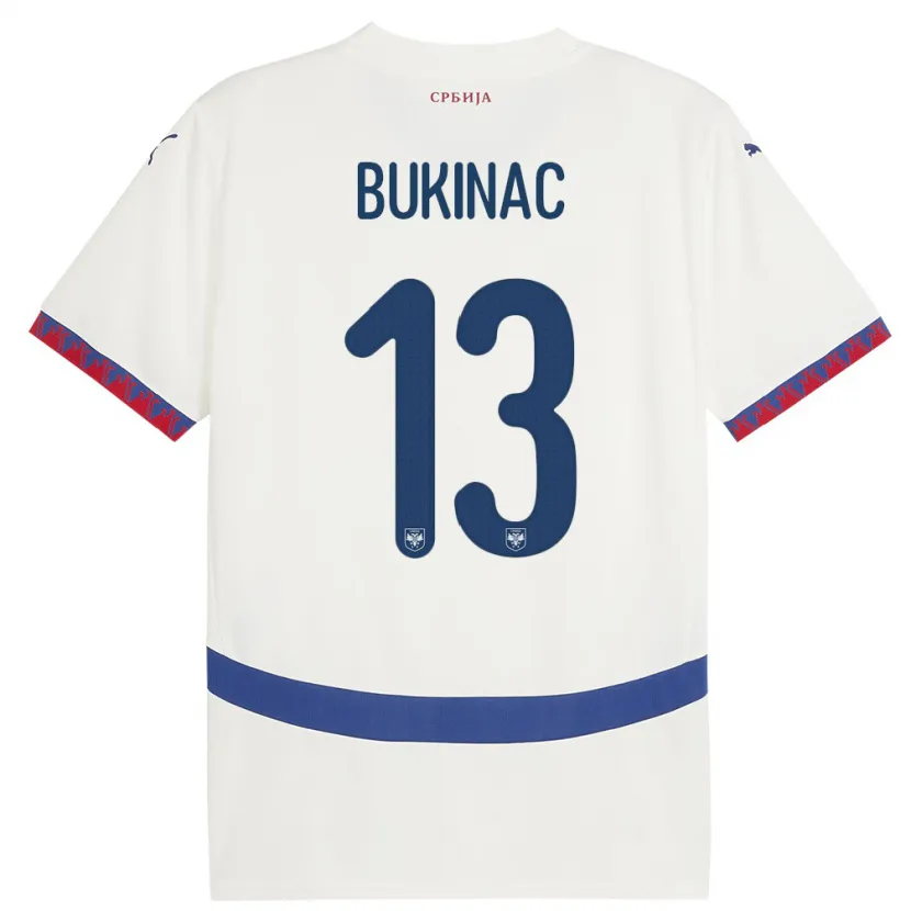 Danxen Uomo Maglia Serbia Stefan Bukinac #13 Bianco Kit Gara Away 24-26 Maglietta