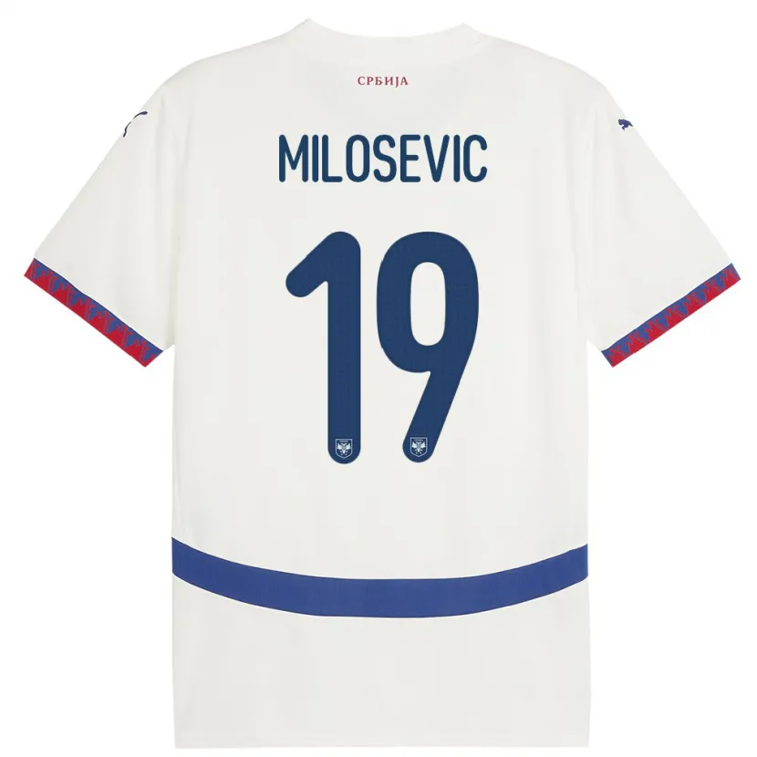 Danxen Uomo Maglia Serbia Jovan Milosevic #19 Bianco Kit Gara Away 24-26 Maglietta