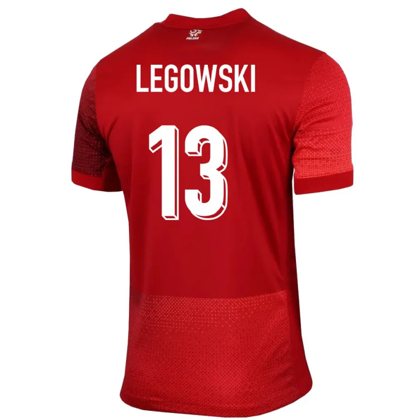 Danxen Uomo Maglia Polonia Mateusz Legowski #13 Rosso Kit Gara Away 24-26 Maglietta