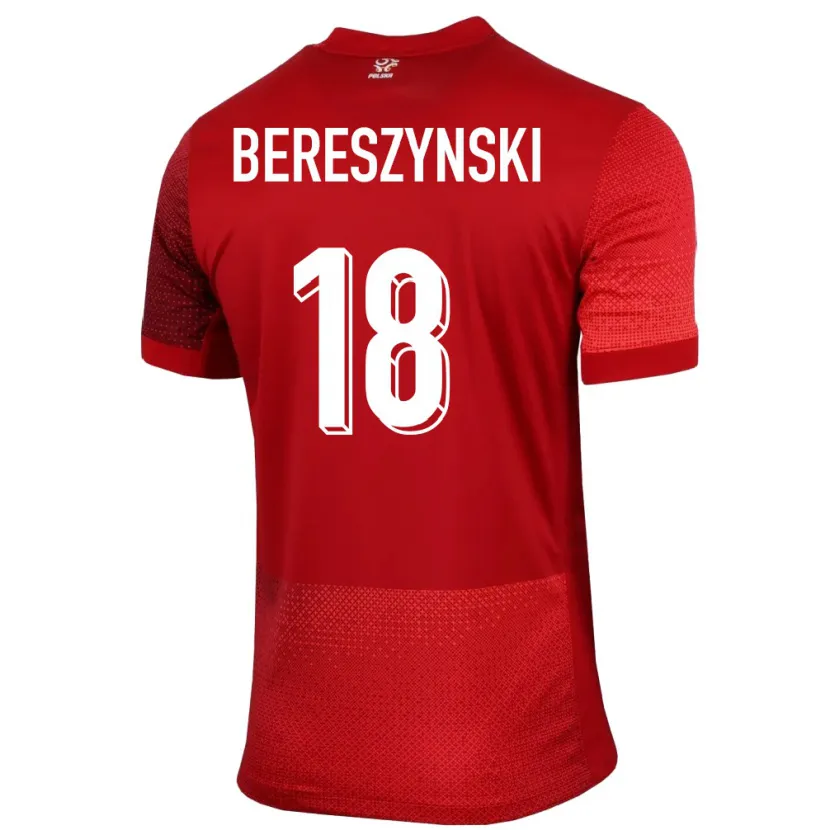Danxen Uomo Maglia Polonia Bartosz Bereszynski #18 Rosso Kit Gara Away 24-26 Maglietta