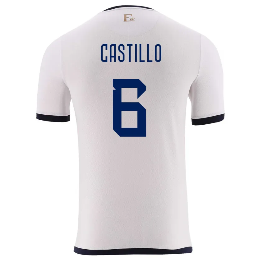 Danxen Uomo Maglia Ecuador Byron Castillo #6 Bianco Kit Gara Away 24-26 Maglietta