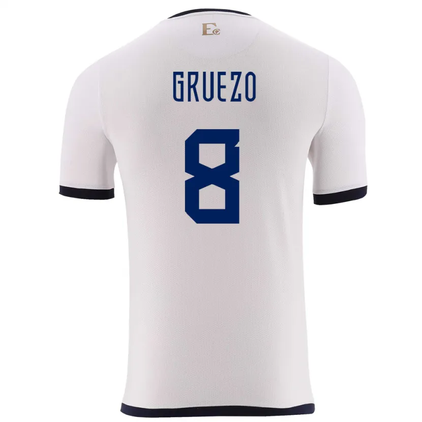 Danxen Uomo Maglia Ecuador Carlos Gruezo #8 Bianco Kit Gara Away 24-26 Maglietta
