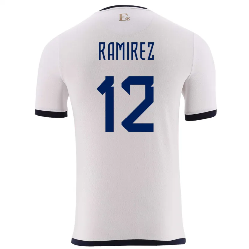 Danxen Uomo Maglia Ecuador Moises Ramirez #12 Bianco Kit Gara Away 24-26 Maglietta