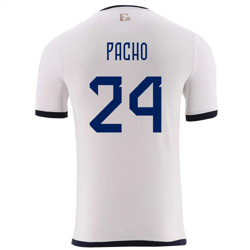Danxen Uomo Maglia Ecuador William Pacho #24 Bianco Kit Gara Away 24-26 Maglietta