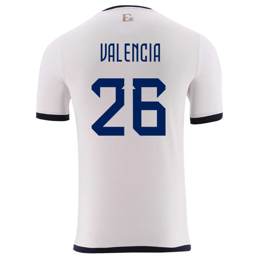 Danxen Uomo Maglia Ecuador Anthony Valencia #26 Bianco Kit Gara Away 24-26 Maglietta