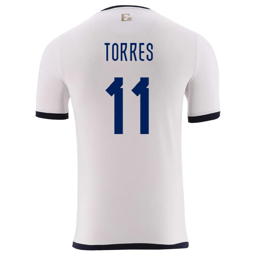 Danxen Uomo Maglia Ecuador Ambar Torres #11 Bianco Kit Gara Away 24-26 Maglietta