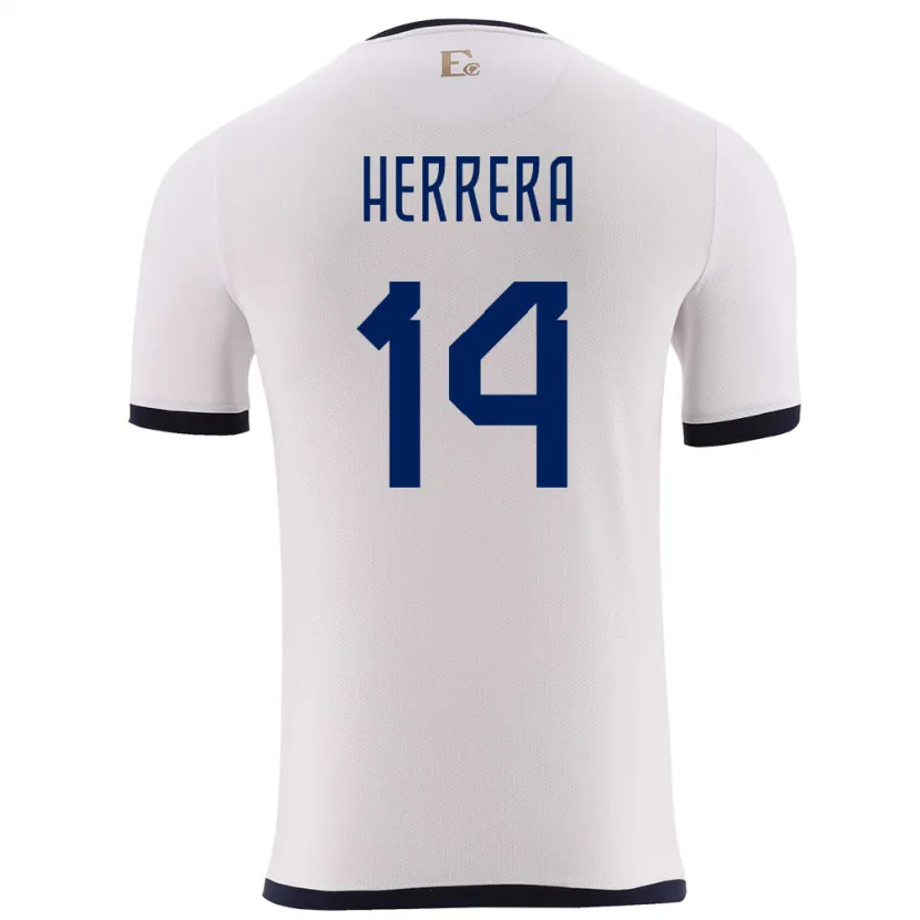 Danxen Uomo Maglia Ecuador Orlando Herrera #14 Bianco Kit Gara Away 24-26 Maglietta