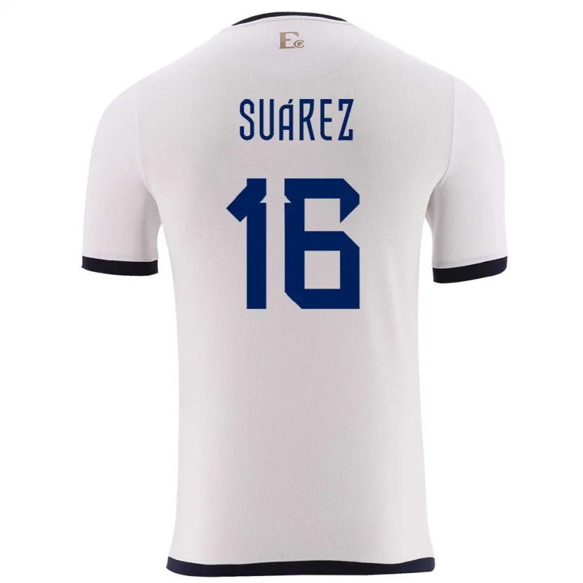 Danxen Uomo Maglia Ecuador Ariel Suarez #16 Bianco Kit Gara Away 24-26 Maglietta