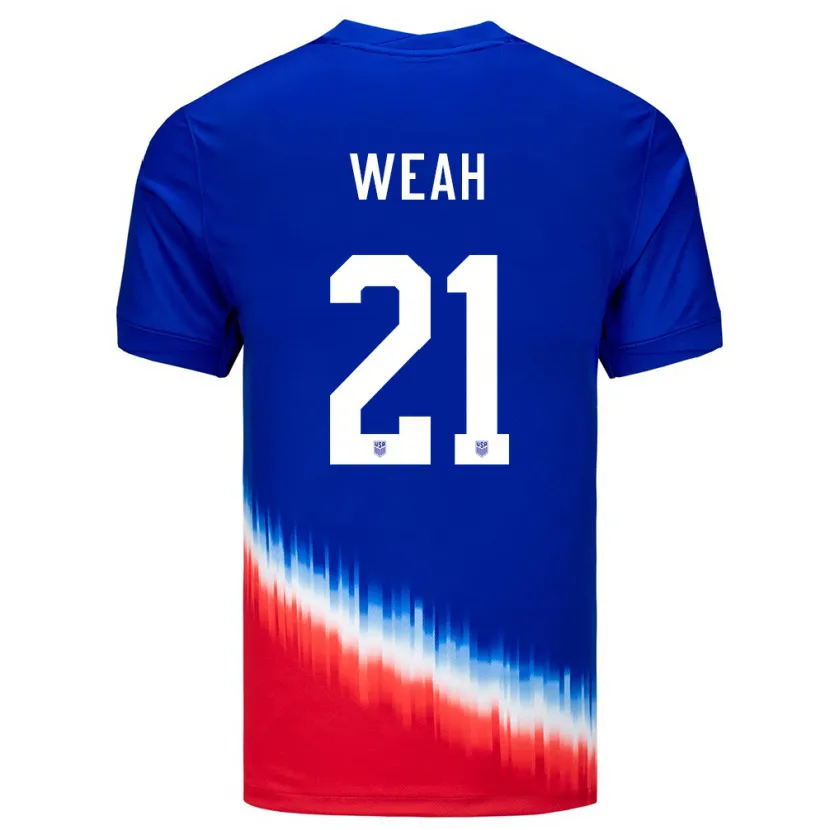 Danxen Uomo Maglia Stati Uniti Timothy Weah #21 Blu Kit Gara Away 24-26 Maglietta