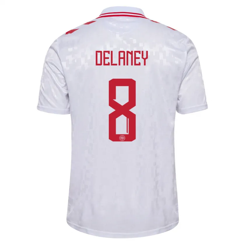 Danxen Uomo Maglia Danimarca Thomas Delaney #8 Bianco Kit Gara Away 24-26 Maglietta