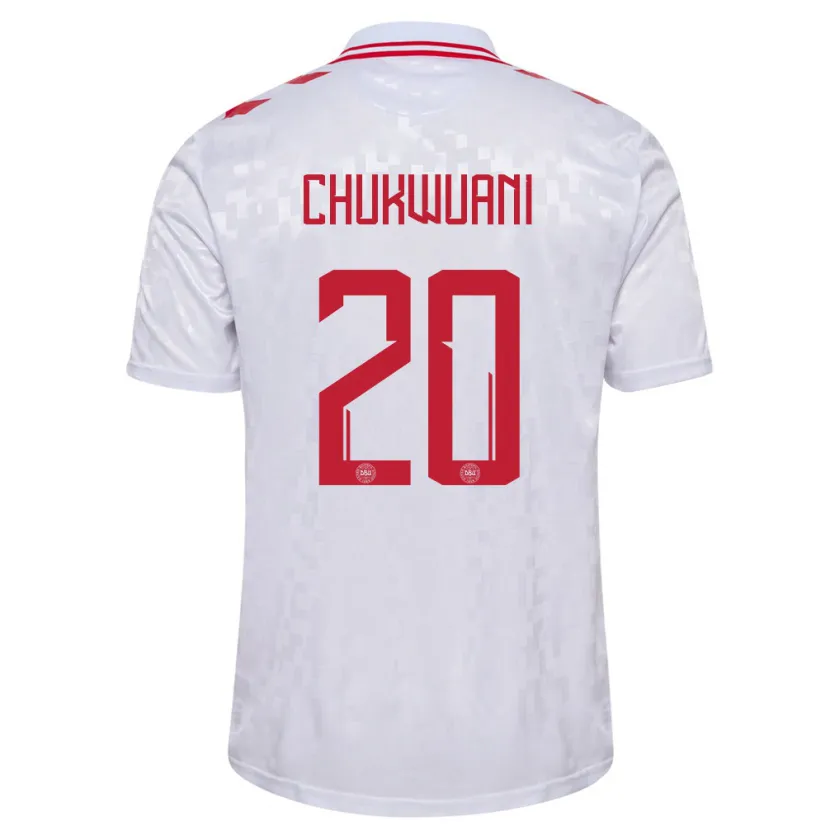 Danxen Uomo Maglia Danimarca Tochi Chukwuani #20 Bianco Kit Gara Away 24-26 Maglietta