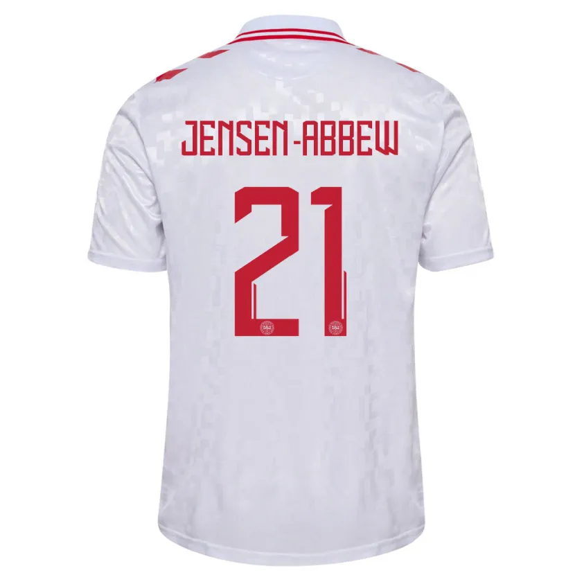 Danxen Uomo Maglia Danimarca Jonas Jensen-Abbew #21 Bianco Kit Gara Away 24-26 Maglietta